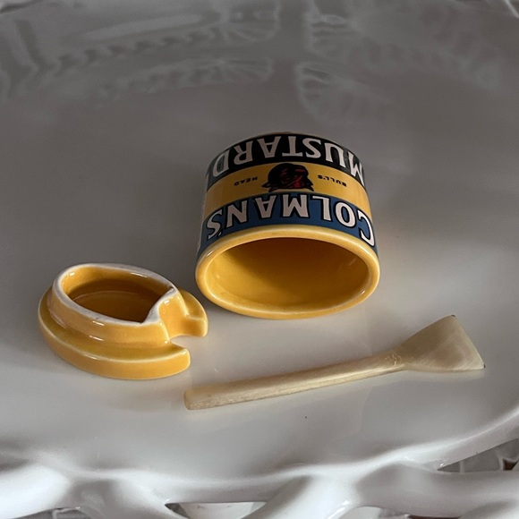 Vintage Ceramic Colman's Mustard Penny Pot with Mustard Spoon - Picture 7 of 11